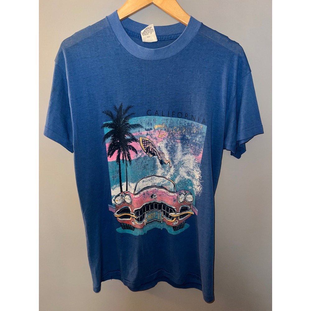 Vintage SSI California Dreamin T-Shirt Blue 80s Surf Beach Car Graphic Mens‎ M